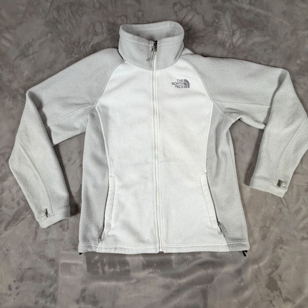 The North Face Womens TKA 100 Full Zip Fleece Jacket White Grey Medium